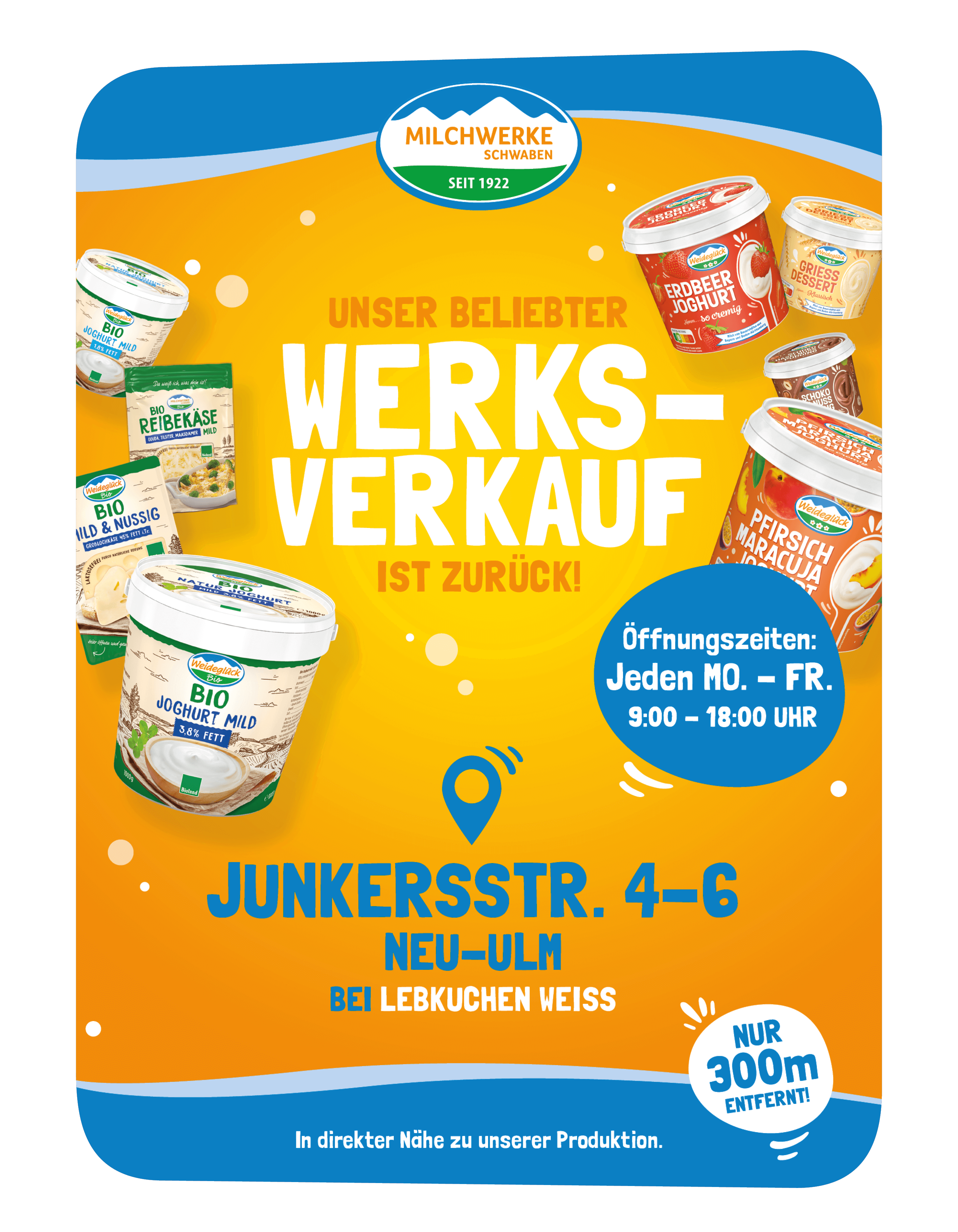 Unser Werksverkauf in der Junkersstr. 4-6 in Neu-Ulm bei Lebkuchen Weiss ist zurück. Öffnungszeiten Mo- bis Fr. 9:00 bis 18:00 Uhr.